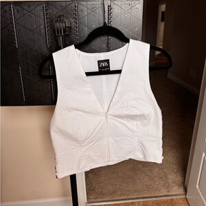 Zara White V-Neck Crop Top
